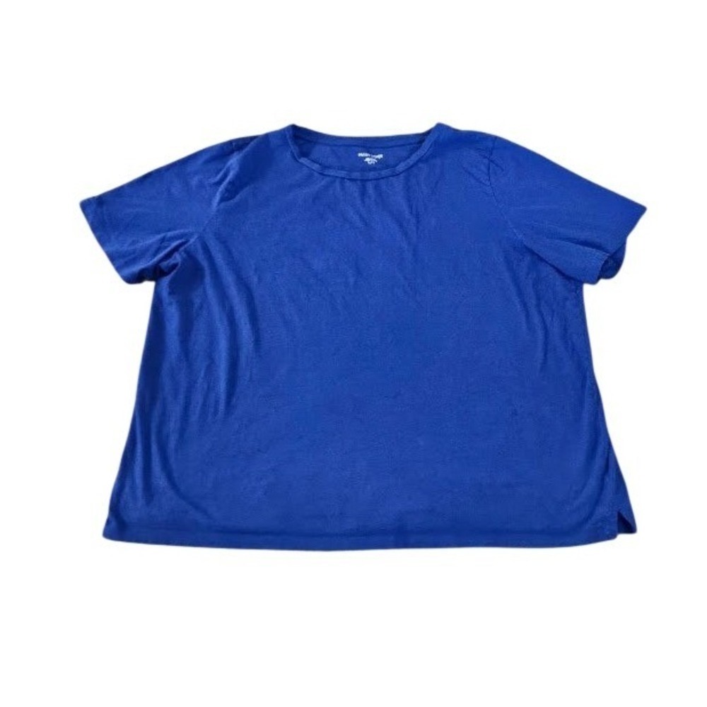 Eileen Fisher Organic Cotton Shirt Women XL Royal Blue Short Sleeve Crew Neck